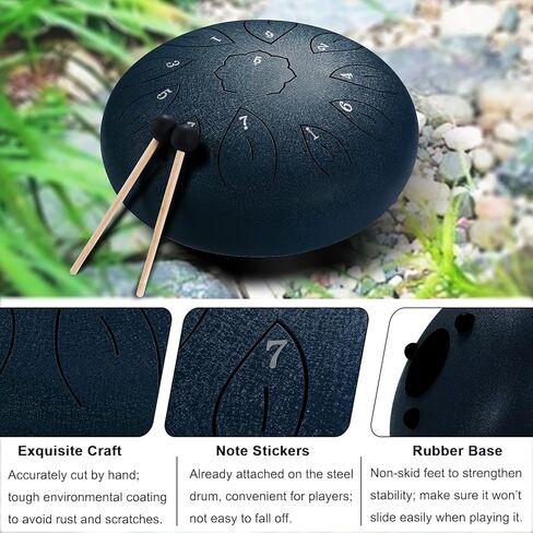 Ranch Steel Tongue Drum 12 Inches 11 Notes Handpan Drum C Key Percussion Instrument Hand Drum for Beginners Easy to Learn Tank Drum with Bag, Mallets, Music Book, Note Stickers, Finger Picks - Black in Kuwait