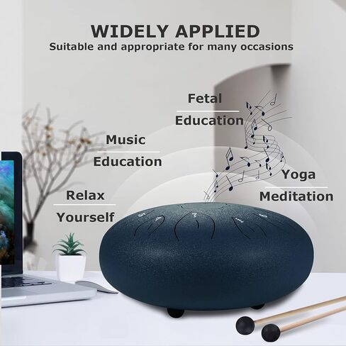 Ranch Steel Tongue Drum 12 Inches 11 Notes Handpan Drum C Key Percussion Instrument Hand Drum for Beginners Easy to Learn Tank Drum with Bag, Mallets, Music Book, Note Stickers, Finger Picks - Black in Kuwait