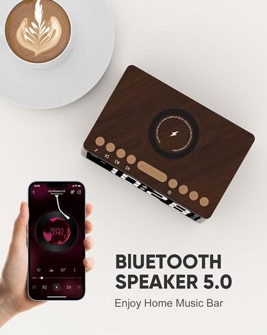 ساعة منبه ريترو مع راديو FM، مكبر صوت بلوتوث، محطة شحن لاسلكية لهاتف iPhone/Samsung Galaxy، 4 مستويات خافتة، منافذ USB، 10 أصوات طبيعية، مؤقت، ساعة منبه بجانب السرير لغرفة النوم، ديكور خشبي in Saudi Arabia