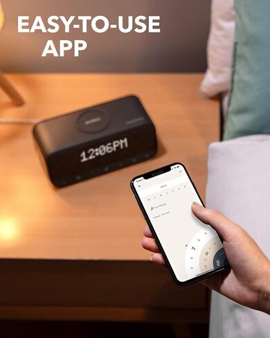 مكبر صوت بلوتوث، Soundcore Wakey مدعوم من Anker، ساعة منبه، صوت ستيريو، راديو FM، ضوضاء بيضاء، شاحن لاسلكي Qi مع شحن 7.5 واط لهاتف iPhone و10 واط لهاتف Samsung، أسود (متجدد) in Kuwait