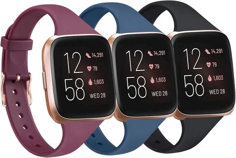 Tobfit Pack 3 أحزمة رفيعة متوافقة مع Fitbit Versa 2 Bands/ Versa/ Versa Lite/SE، سوار معصم بديل من السيليكون للنساء والرجال، مقاس صغير، أسود/رمادي/وردي in Saudi Arabia