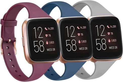 Tobfit Pack 3 أحزمة رفيعة متوافقة مع Fitbit Versa 2 Bands/ Versa/ Versa Lite/SE، سوار معصم بديل من السيليكون للنساء والرجال، مقاس صغير، أسود/رمادي/وردي in Saudi Arabia