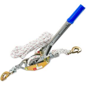 3/4 Ton Rope Puller with 100ft of 0.6in Diameter Rope Come Along Winch 2 Hooks Heavy Duty Ratchet Power Puller Tool for Moving Boats and Trailers