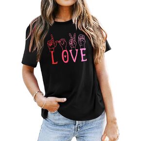 Valentines Day Shirts Women Love Sign T Shirt Love Graphic Tee Shirts Valentine Day Gifts for Her