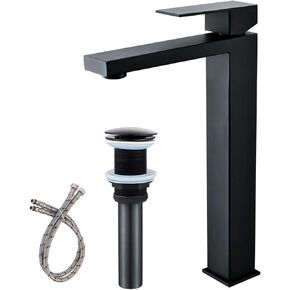 Friho Vessel Sink Faucet Gold, Modern Single Handle Bathroom Vessel Sink Faucet, Vessel Faucet with Ceramic Disc Cartridge, Tall Vessel Sink Faucet with Water Supply Line, 12'' Overall Height