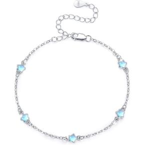 Cuoka Moonstone Bracelets 925 Sterling Silver Rainbow Round Moonstone Girl Bracelet Moonstone Jewellery for Women Gilrs Girlfriend Mom (Round, Silver)