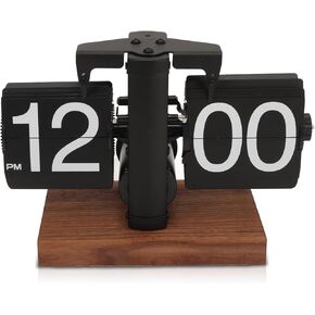 Flip Desk Clock - Retro Digital Flip Table Clock - Mid Century Modern Decor Auto Flip Clock - Battery Powered Gear Operated Flip Clock for Room, Home, Office