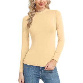Women's Basic Long Sleeve Thermal Top Lightweight Mock Neck Shirts Slim Fit Layer Soft Top