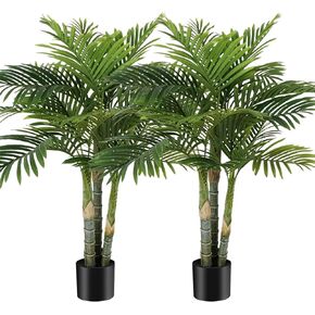 Artificial Palm Tree 4FT,Faux Palm Plants with Pot,Fake Plant for Home Living Room Front Porch Patio Pool Garden Office Decor 2pack