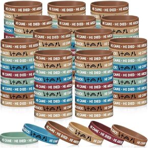 Gemscream 200 Pcs Christian Religious Bracelet He Came Died Arose Ascended Coming Back Wristbands Witness Bracelet Gospel Message Jesus Bracelet Christian Wristbands Easter Gifts