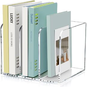 SANRUI Acrylic Magazine File Holder, 6 Vertical Compartments Desk Document Sorter Organizer, Clear Folder Rack Binder Bookstore Workspace Sorters for Office Accessories Organization Storage