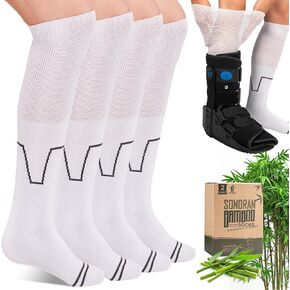 Bamboo Viscose Walking Boot Socks (2 Pairs) Lightweight Replacement Sock Liner for Medical Tube Cast Socks to Wear Under Air Cam Walkers and Leg or Foot Fracture Boot Gray