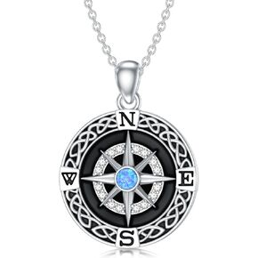 Natural Diamond Compass/Celtic Knot Compass Necklace for Women Sterling Silver Nautical Travel Necklace Graduation Jewelry Gift for Her