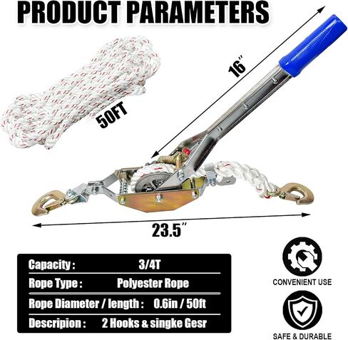 3/4 Ton Rope Puller with 100ft of 0.6in Diameter Rope Come Along Winch 2 Hooks Heavy Duty Ratchet Power Puller Tool for Moving Boats and Trailers in Saudi Arabia