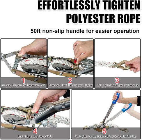 3/4 Ton Rope Puller with 100ft of 0.6in Diameter Rope Come Along Winch 2 Hooks Heavy Duty Ratchet Power Puller Tool for Moving Boats and Trailers in Saudi Arabia