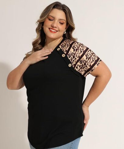 TIYOMI بلوزات حجم كبير للنساء الجولة الرقبة ساحة الرقبة تي شيرت الصيف عادية كم قصير تونك البلوزات XL-5XL in Kuwait