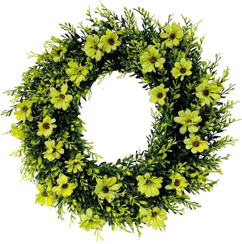 18" Wreaths for Front Door Artificial Green Boxwood with Eucalyptus Leaves for Indoor Outside Wall Window Porch Farmhouse Holiday Wedding Home Decor Spring Summer Wreath for All Seasons in Saudi Arabia