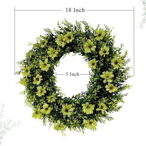 18" Wreaths for Front Door Artificial Green Boxwood with Eucalyptus Leaves for Indoor Outside Wall Window Porch Farmhouse Holiday Wedding Home Decor Spring Summer Wreath for All Seasons in Saudi Arabia