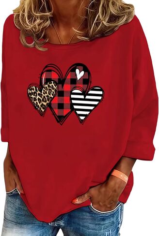 Valentine's Day Shirts for Women Funny Love Heart Graphic Valentines Shirt Casual Valentines Long Sleeve Pullover Top in Kuwait