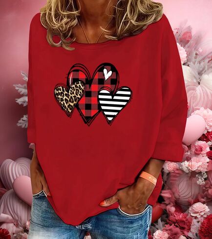 Valentine's Day Shirts for Women Funny Love Heart Graphic Valentines Shirt Casual Valentines Long Sleeve Pullover Top in Kuwait