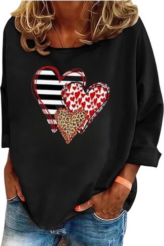 Valentine's Day Shirts for Women Funny Love Heart Graphic Valentines Shirt Casual Valentines Long Sleeve Pullover Top in Kuwait