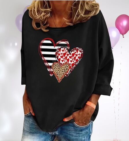 Valentine's Day Shirts for Women Funny Love Heart Graphic Valentines Shirt Casual Valentines Long Sleeve Pullover Top in Kuwait