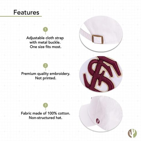 Desert Cactus Florida State University Baseball Hat Seminoles FSU Brimmed Embroirderd Hats Cap Adjustable Cloth Strap Adult (Style H1) Black in Saudi Arabia