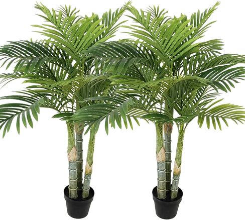 Artificial Palm Tree 4FT,Faux Palm Plants with Pot,Fake Plant for Home Living Room Front Porch Patio Pool Garden Office Decor 2pack in Saudi Arabia