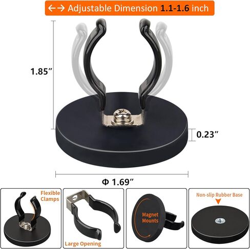 MUTUACTOR 4PCS السنانير المغناطيسية العالمية، المضادة للانزلاق المغناطيسي جبل السنانير الثقيلة لحامل مصباح يدوي، فتحة كبيرة مغناطيس دائم المشابك المرنة للمرآب تنظيم حديقة ورشة عمل أدوات التخزين in Saudi Arabia