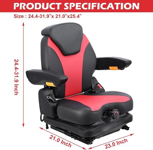 Universal Tractor Seat,Highback Low Suspension Forklift Seat, Adjustable Backrest and Slide Rails,Adjustable Armrests Shock Absorber Heavy Duty Seat for Toro Mower Excavator Harvester in Kuwait