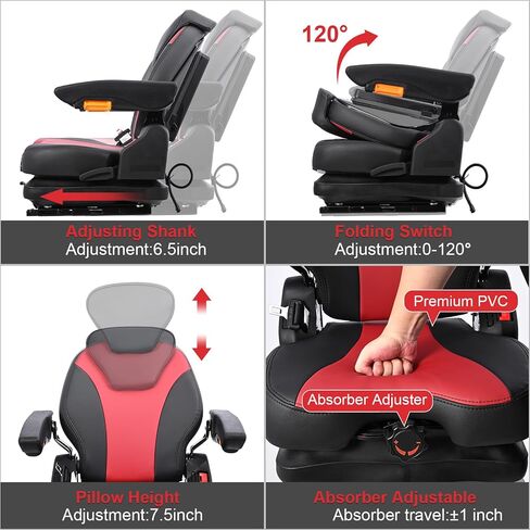 Universal Tractor Seat,Highback Low Suspension Forklift Seat, Adjustable Backrest and Slide Rails,Adjustable Armrests Shock Absorber Heavy Duty Seat for Toro Mower Excavator Harvester in Kuwait