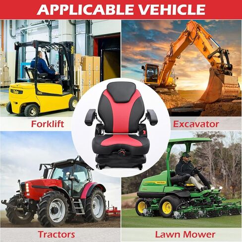 Universal Tractor Seat,Highback Low Suspension Forklift Seat, Adjustable Backrest and Slide Rails,Adjustable Armrests Shock Absorber Heavy Duty Seat for Toro Mower Excavator Harvester in Kuwait