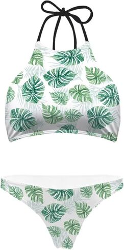 Babrukda Fashion Printing High Neck Halter Bikini Swimsuit for Women Girls Mesh Lining Quick Dry in Kuwait