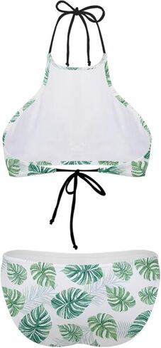 Babrukda Fashion Printing High Neck Halter Bikini Swimsuit for Women Girls Mesh Lining Quick Dry in Kuwait