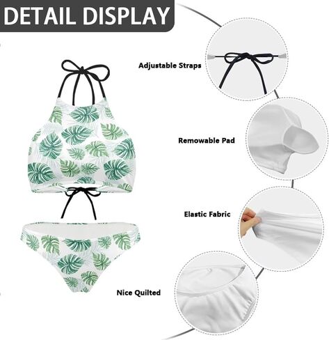 Babrukda Fashion Printing High Neck Halter Bikini Swimsuit for Women Girls Mesh Lining Quick Dry in Kuwait