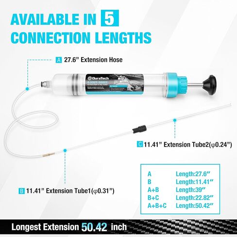 DURATECH 200CC مستخرج السوائل للسيارات، مضخة السوائل مع أنابيب تمديد طويلة، حقنة الزيت مع شفط قوي، مضخة مستخرج السوائل لاستخراج زيت المحرك، زيت ناقل الحركة وسائل الفرامل in Saudi Arabia