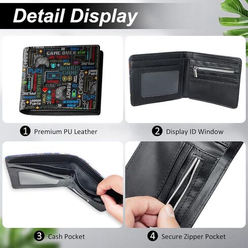 Cool Teen Boys Wallet - Wallet for Boys Video Game Design Slim Leather Bi-Fold Wallets with Coin Pocket Credit ID Card Cash Holder ID Window Black Purse Wallets for Boy Teens Youth Men Teenager in Saudi Arabia