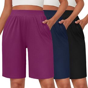 3 Pack Women's Bermuda Shorts, 12 Inch Long Shorts High Waist Shorts with Pockets Casual Summer Knee Length Shorts