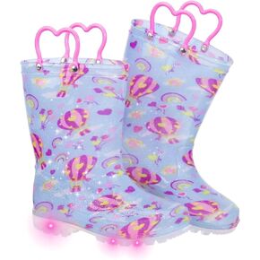 FUNCOO PLUS Toddler Kids Rain Boots Boys Girls Light Up Waterproof Boots