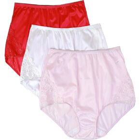 Shadowline Women's Nylon Full Brief Panty with Lace 3-Pack