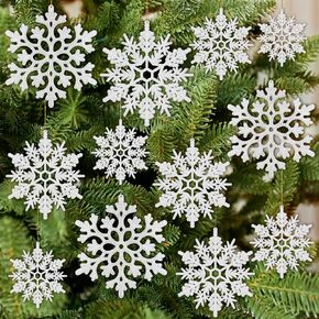 42pcs White Snowflake Ornaments-Christmas Tree Decorations, Hanging Snowflake Decorations for Christmas Tree Decor, Plastic Glitter Snow Flakes Ornaments for Christmas Indoor Winter Wonderland Decor