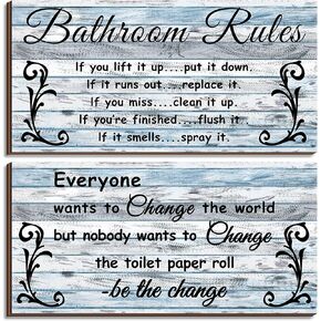2 Pcs Funny Pink Bathroom Signs, Rustic Wooden Signs for Farmhouse Toilets, Pink Bathroom Wall Decor, Pink Bathroom Accessories for Home