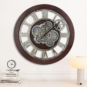 The B-Style 36" Large Moving Gear Wall Clock Oversized Vintage Farmhouse Wall Clocks for Living Room Decor Rustic Industrial Wood Clock (Aqua Green)