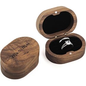 Mr and Mrs Ring Box 2 Slots- Black Lining Wedding Ring Boxes for Ceremony Wedding Day Engagement Proposal