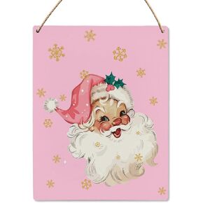 Pink Christmas Decor, Christmas Wall Decor Signs, Pink Santa Claus Christmas Home Decor Wood Signs, Christmas Decorations for Home 8x10 Inch