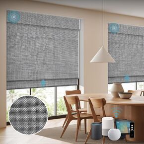 SmartWings Motorized Bamboo Roman Shades Work with HOMEKIT, 100% Blackout Smart Window Blinds, Cordless Design Natural Woven Wood Roman Shades for Windows, Smart Home/Office, Customized, 019