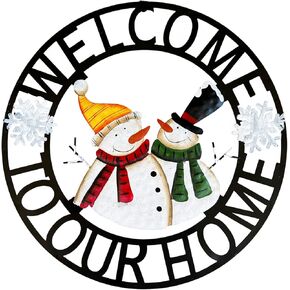 Welcome Owl Metal Door Wreath with Welcome to Our Home Sign, Decorative Outdoor Sign for Home, Garden, Porch or Front Door Wall Decorations