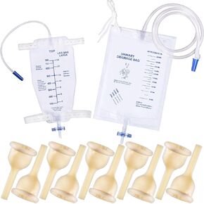 5Pack 750ml Leg Bag Urine Drainage Bag with 17.7" Elastic Drainage Tube, Anti-Reflux Design Leak Proof Collection with Adjustable Straps with Buttons