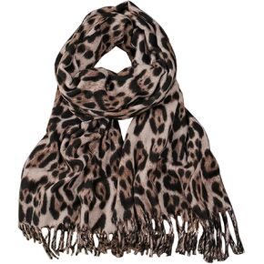 Yeieeo Winter Scarf for Women Leopard Printed Scarf Fall Winter Thick Fashion Fringed Shawl