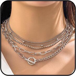 Rrdaily Trendy Gold Stackable Choker Necklace Set for Women Layered Paperclip Beaded Chain Link Necklaces OT Buckle Necklaces Jewelry Accessories